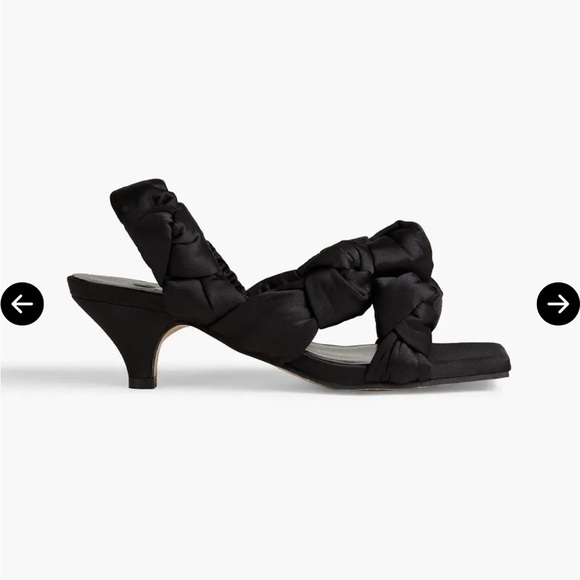 Ganni Knotted Satin Slingback Sandals Kitten Heels Open Toe Puffy Black Size 6 - Picture 1 of 12